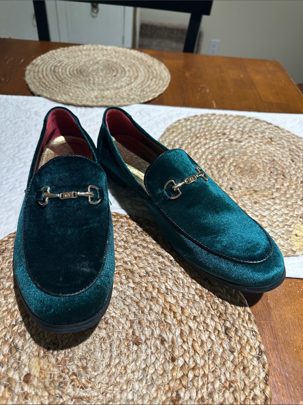 Men's Emerald Green Velvet Bit Loafers Sz 13